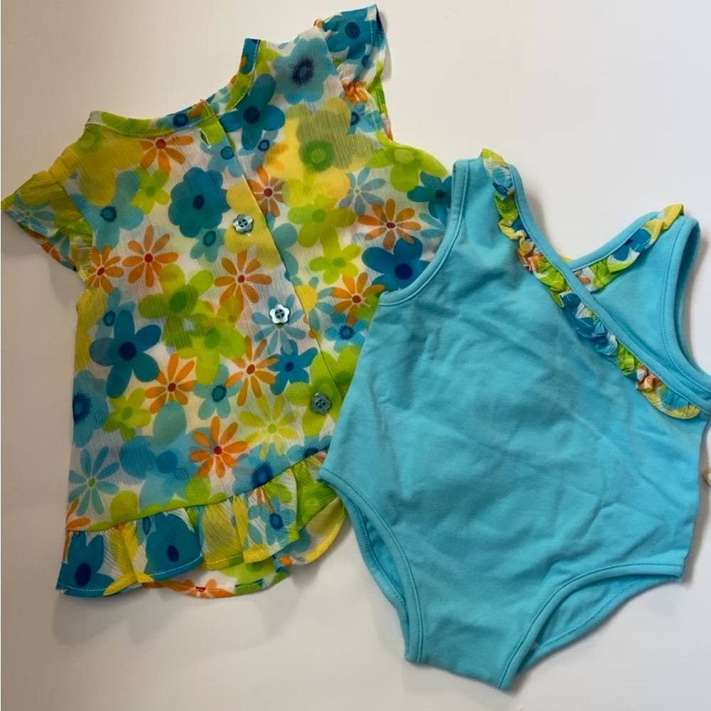 Floral and Blue Kids Swim One Piece